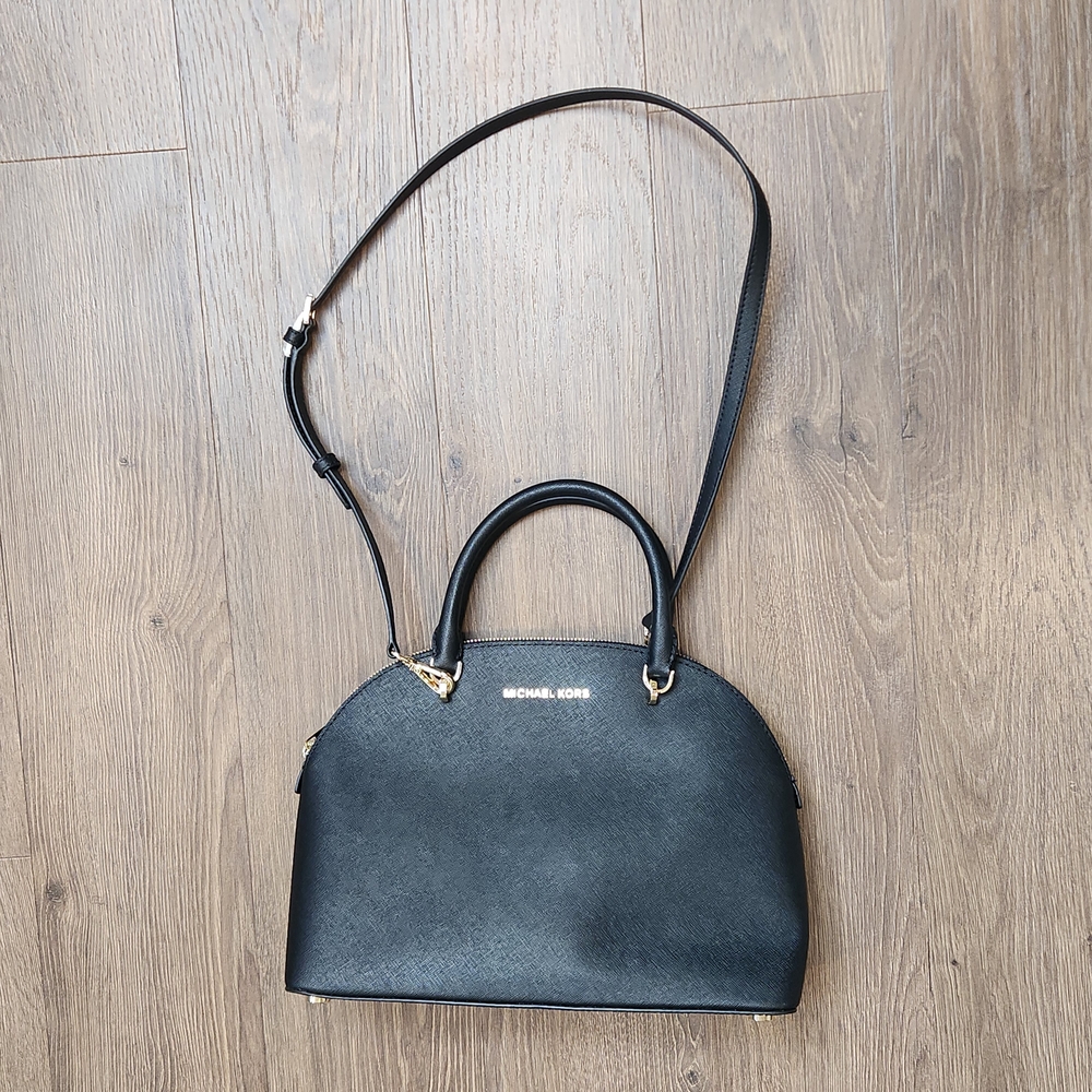 MK Black Emmy Large Saffiano Leather Dome Satchel W/ Dust Bag